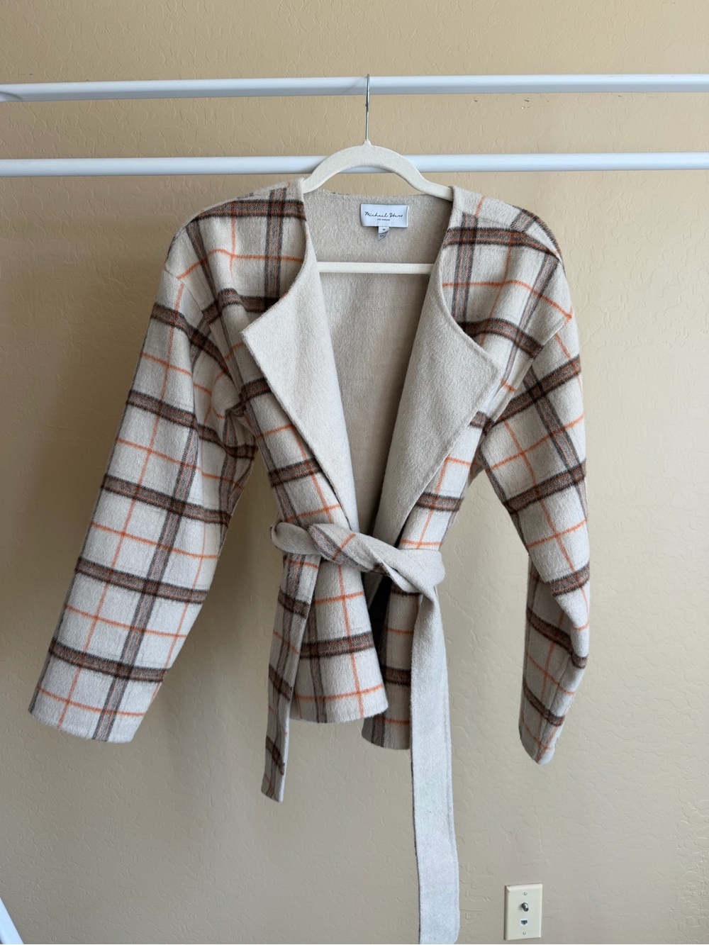 Michael Stars Wool Plaid Wrap Coat in Autumn Colors - Picture 6 of 13